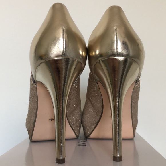 Alfani Fairfax Gold Glitter Platform Open Toe Heels - Picture 5 of 15